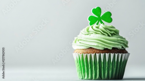 Wallpaper Mural Green cupcake with a shamrock decoration on a plain white background. Torontodigital.ca