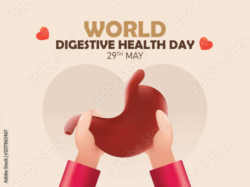 World Digestive Health Day poster vector illustration. Healthy stomach Concept