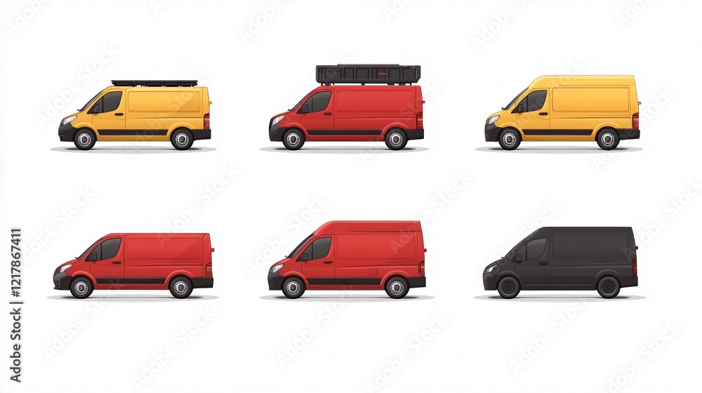 Fototapeta premium Various Delivery Vans Flat Vector Illustration