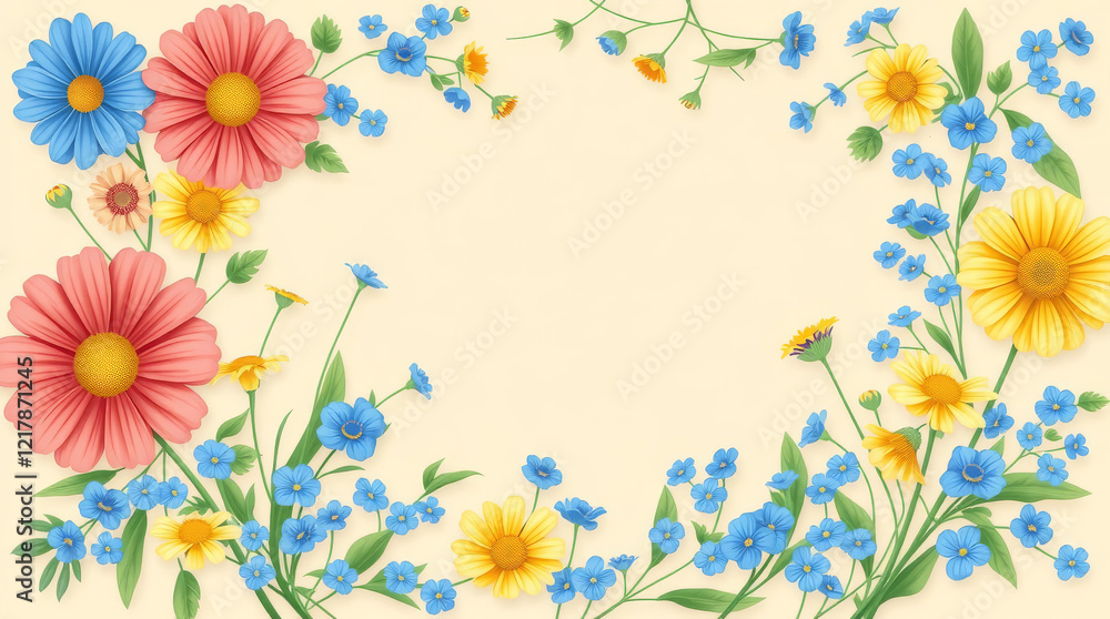 Obraz premium Bright watercolor flower composition in pastel colors with space for text.