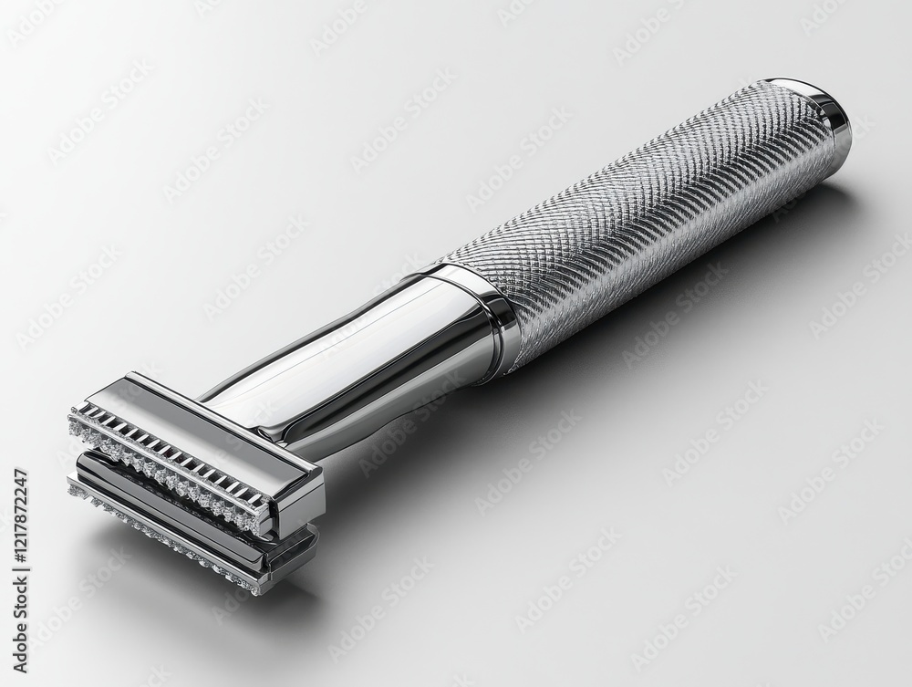 A shiny, metal safety razor designed for shaving purposes. A shiny, metal safety razor designed for shaving purposes.