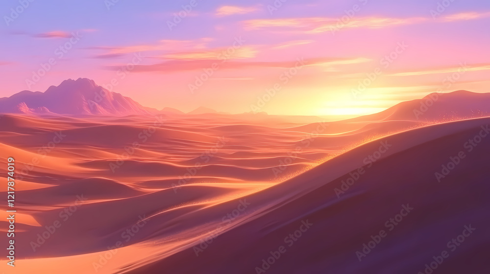 Captivating 3d render of a desert landscape with sand dunes a distant oasis and the warm glow of a sunset casting long shadows across the vast arid expanse. Sunset Oasis. Illustration Captivating 3d render of a desert landscape with sand dunes a distant oasis and the warm glow of a sunset casting long shadows across the vast arid expanse. Sunset Oasis. Illustration