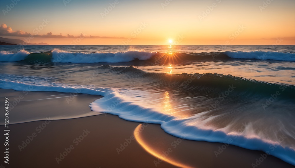 Fototapeta premium Ocean waves breaking on a golden sandy beach