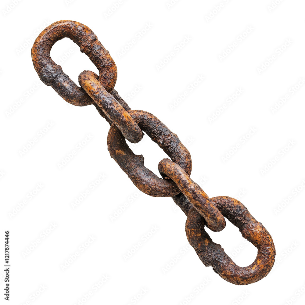 Obraz premium Rusty chain isolated on a transparent background showcasing weathered metal and industrial texture, rusty chain isolated on transparent