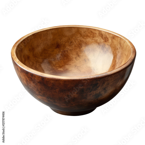 Empty wooden bowl resting on a transparent background ready for use in serving or decoration, empty bowl on transparnt png photo