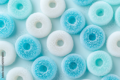 Arrangement of Ring-Shaped Candies in Blue and White photo