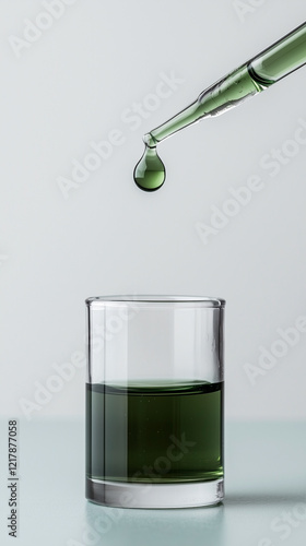 Pipette Dispensing Dark Green Liquid into Glass Cylinder