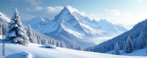 Wallpaper Mural Frosty mountain landscape with snow-covered peaks and trees, snowfall, snowflakes, Chur Torontodigital.ca