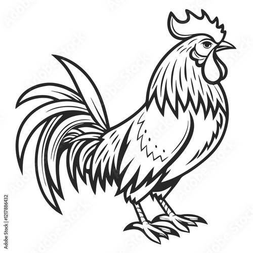 rooster logo, black outline, vector graphic, transparent background
