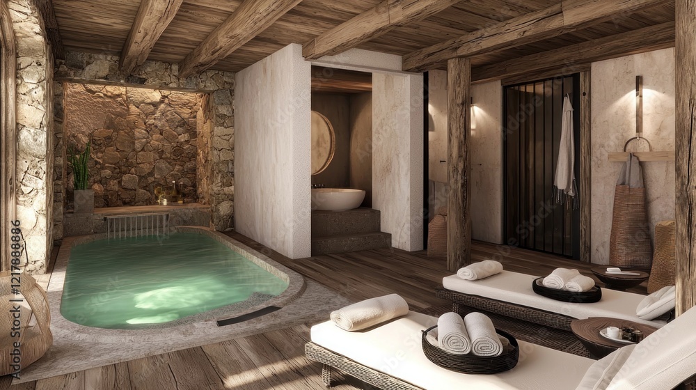 Rustic Spa Relaxation Indoor Pool, Mountain View Rustic Spa Relaxation Indoor Pool, Mountain View