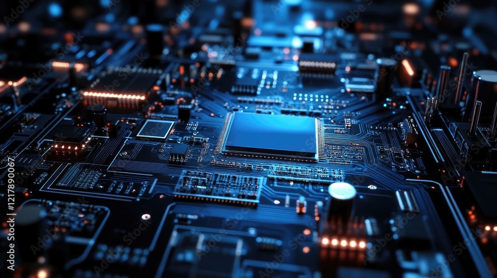 A high-tech assembly line producing electronic circuit boards. A high-tech assembly line producing electronic circuit boards.
