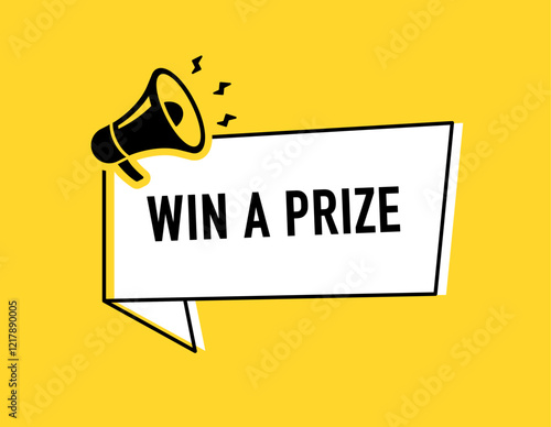 Megaphone with enter to win prizes speech bubble. Loudspeaker. Banner for business, marketing and advertising. Vector illustration.