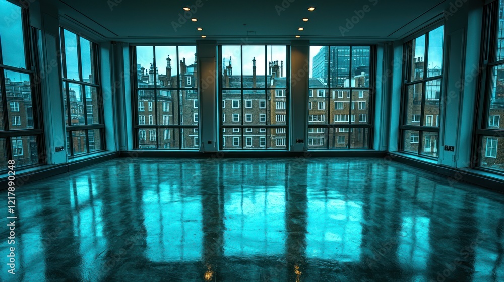 Fototapeta premium London Cityscape Reflection: A Serene View from a Modern Loft
