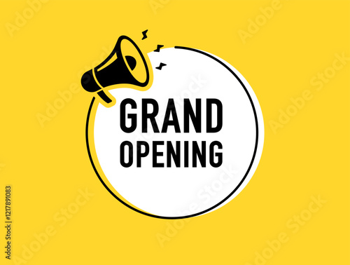 Megaphone with grand opening speech bubble. Loudspeaker. Banner for business, marketing and advertising. Vector illustration