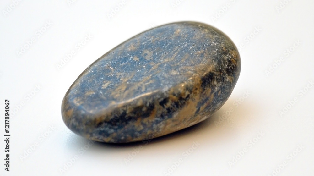 Polished stone rests on white background, studio shot, nature texture Polished stone rests on white background, studio shot, nature texture