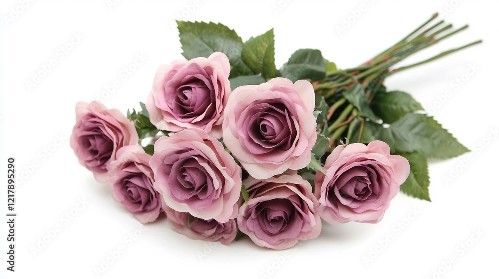 Obraz premium Romantic Valentines Day flower bouquet with soft pink roses placed on a clean white background