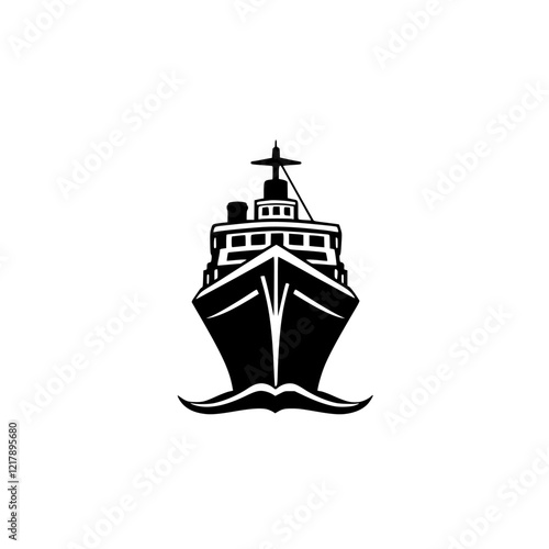 Majestic Ocean Liner: A Black and White Vector Illustration of a Cruise Ship at Sea.  Perfect for travel brochures, nautical designs, and maritime themes.
