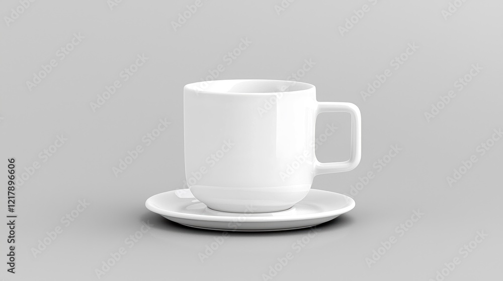 White mug, saucer, studio backdrop, mockup, design White mug, saucer, studio backdrop, mockup, design