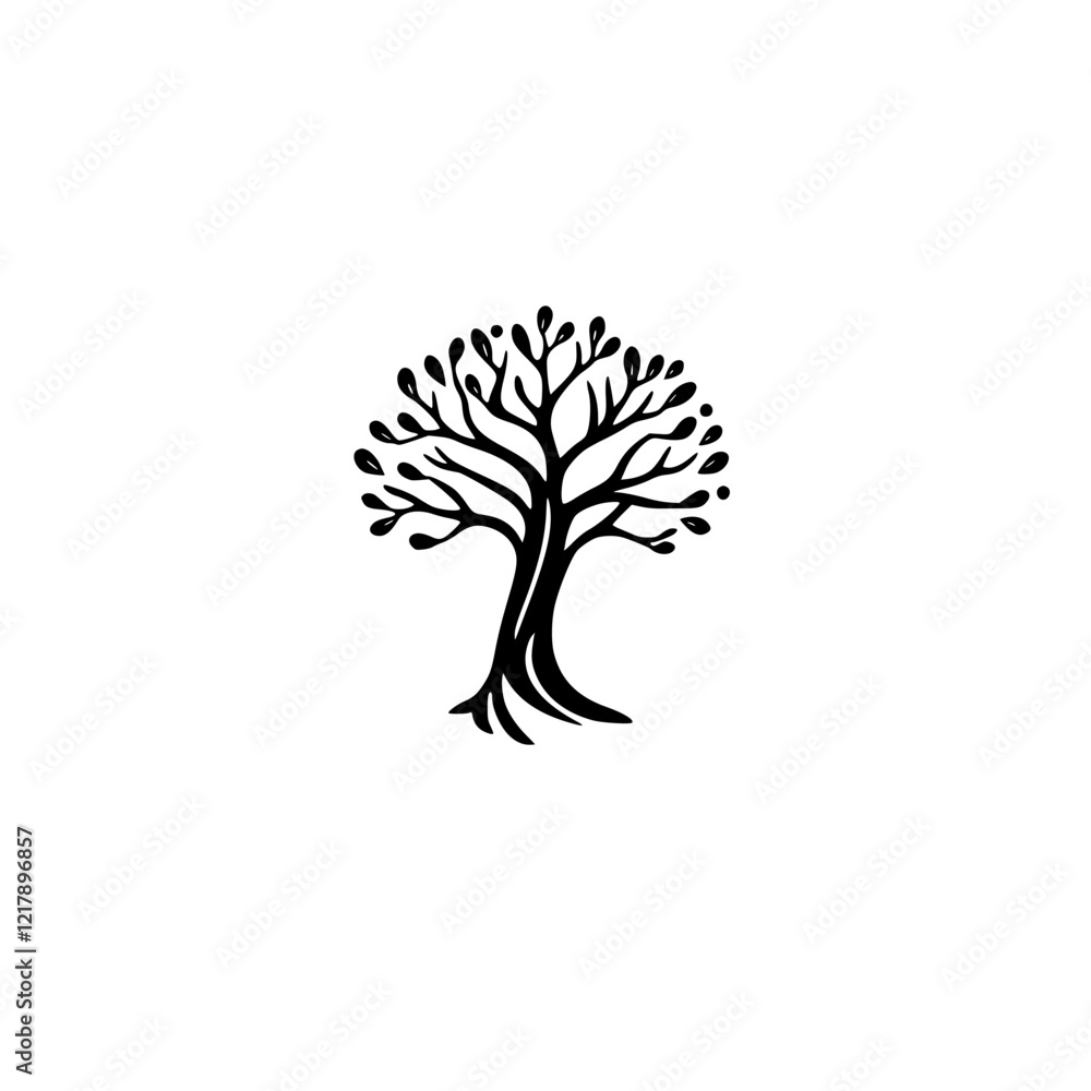 Obraz premium Elegant Black and White Tree Illustration: Nature, Botanical, Minimalist Graphic Design