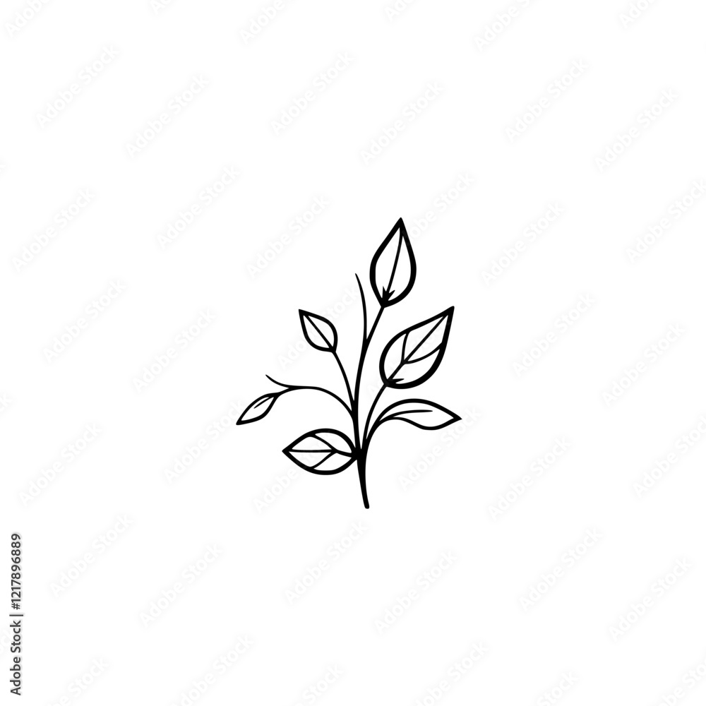 Simple Botanical Line Art: Elegant Plant Illustration with Leaves and Branch - Perfect for Minimalist Designs Simple Botanical Line Art: Elegant Plant Illustration with Leaves and Branch - Perfect for Minimalist Designs