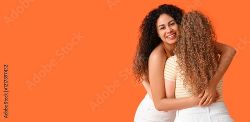 Beautiful young women huggi...