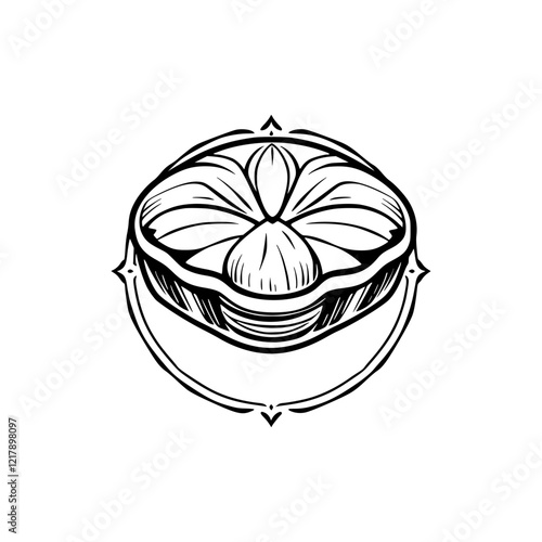 A captivating monochrome illustration of a lime fruit slice, meticulously detailed and presented in a vintage style. Perfect for culinary designs, adding a zesty touch to your projects.