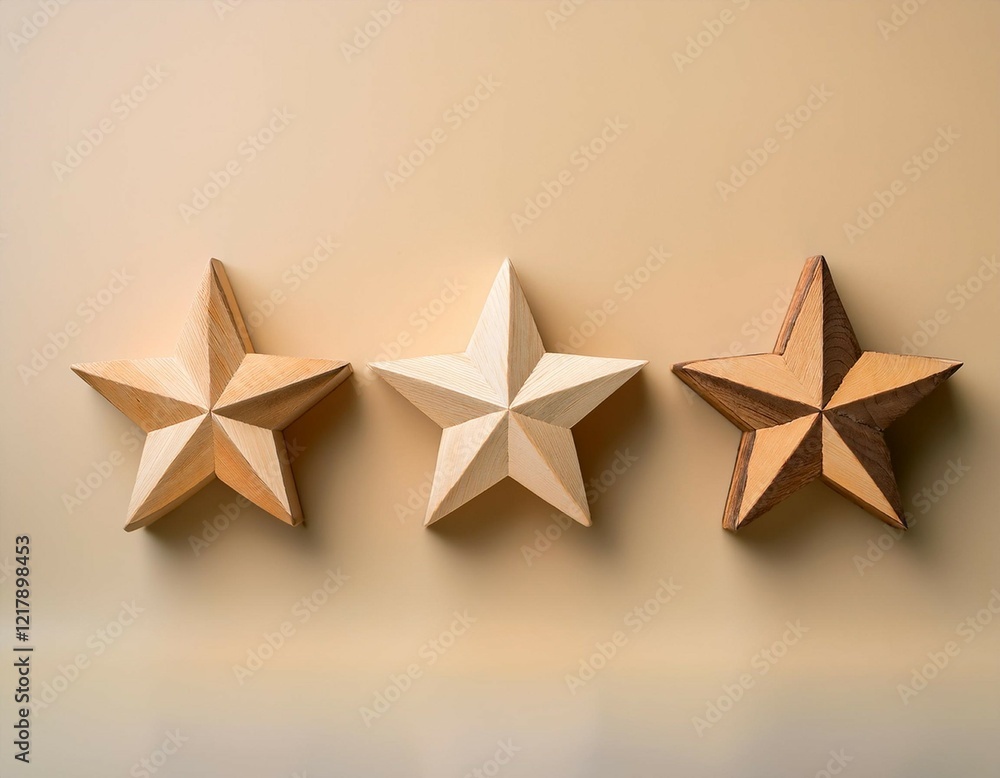 three wooden star shapes on a soft pastel background showcasing simplicity and charm three wooden star shapes on a soft pastel background showcasing simplicity and charm