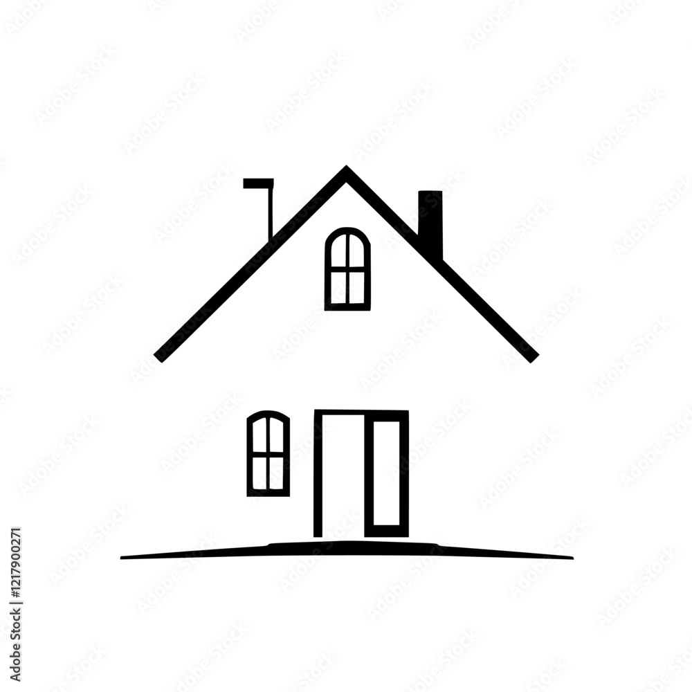 Simple House Illustration: Minimalist Home Design Icon, Real Estate Symbol, Black and White Line Art Graphic Simple House Illustration: Minimalist Home Design Icon, Real Estate Symbol, Black and White Line Art Graphic