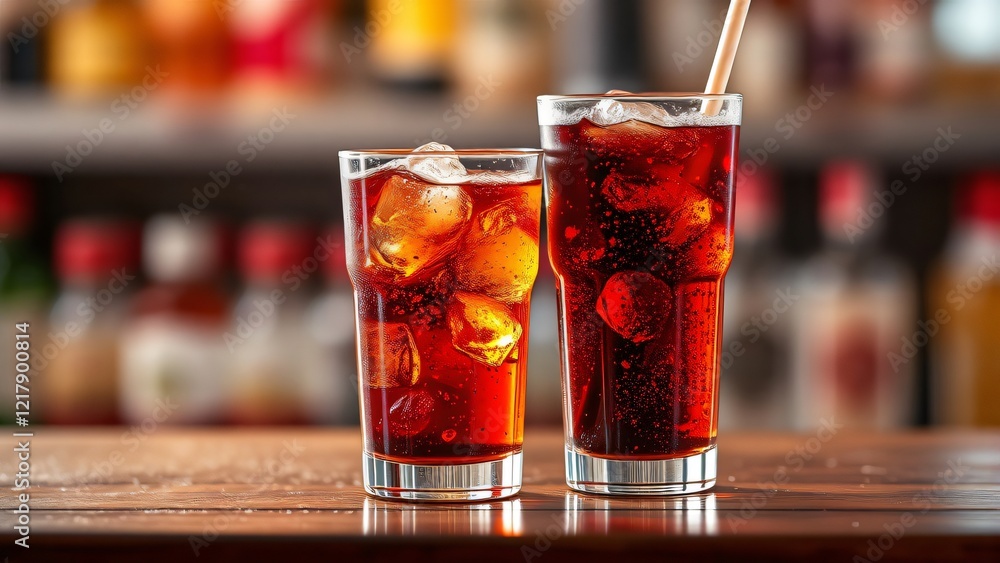 Refreshing Iced Cola Drinks on a Bar Counter Refreshing Iced Cola Drinks on a Bar Counter