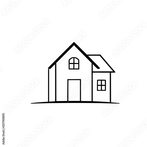 Simple House Line Art: Minimalist Home Design Illustration