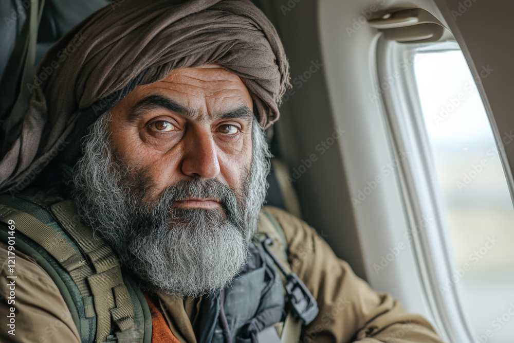 Traveler Gazing out Airplane Window