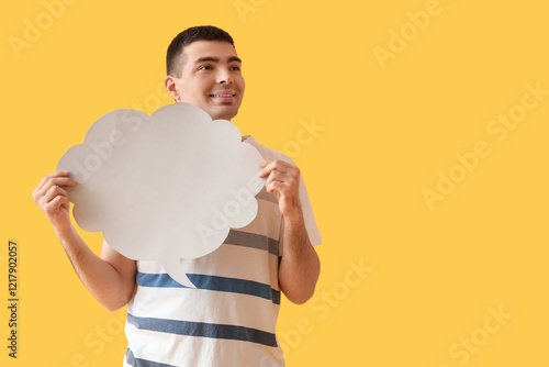 Happy young man with blank ...