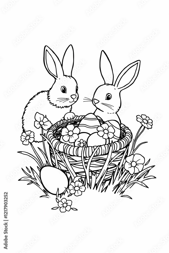 Fototapeta premium Cute Easter Theme. Coloring book page outline for kids. Printable and worksheet. Creative education concept.