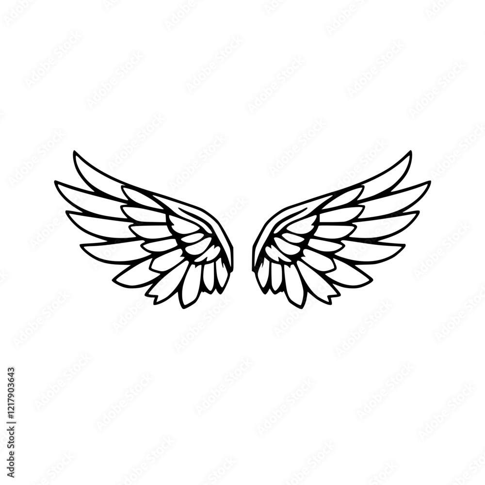 Obraz premium Elegant Black and White Wings: A Symbol of Freedom and Flight. Perfect for logo design, vintage illustrations, and spiritual art.