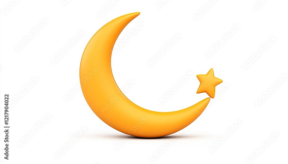 A vibrant orange crescent moon and star symbolizing tranquility, night, and celestial beauty against a white backdrop A vibrant orange crescent moon and star symbolizing tranquility, night, and celestial beauty against a white backdrop