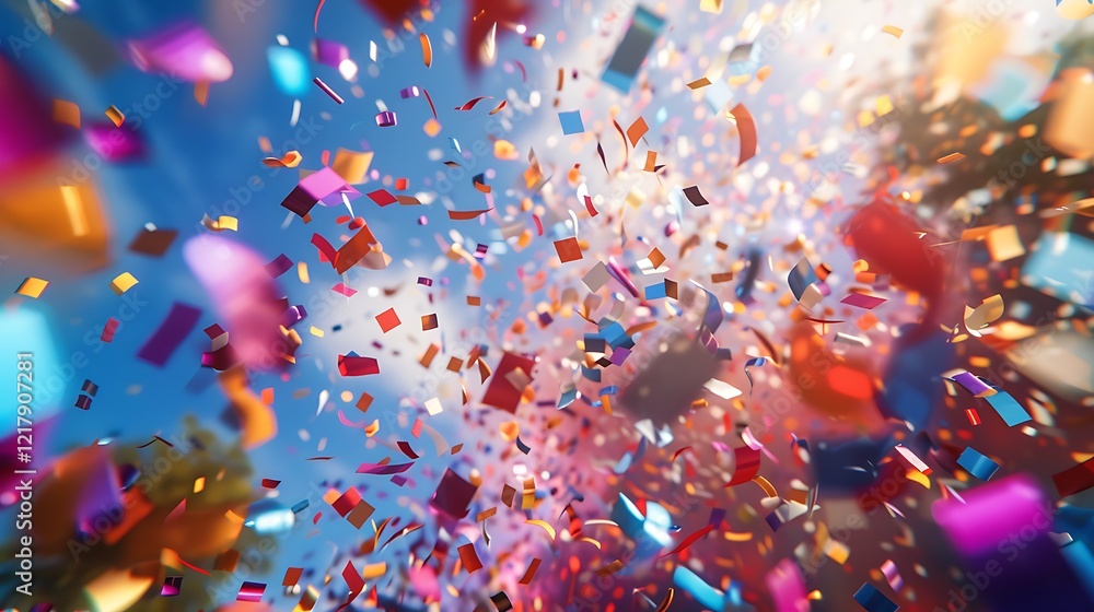 A close-up of a sparkling confetti explosion mid-air. A close-up of a sparkling confetti explosion mid-air.