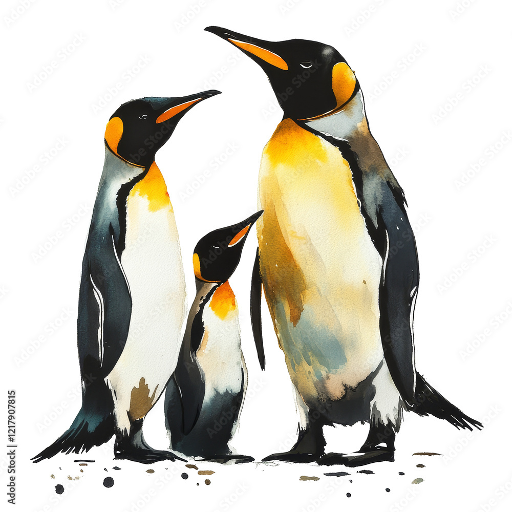 Obraz premium A family of penguins standing together against a transparent background in a serene depiction of their social bonding, Penguins on transparent background