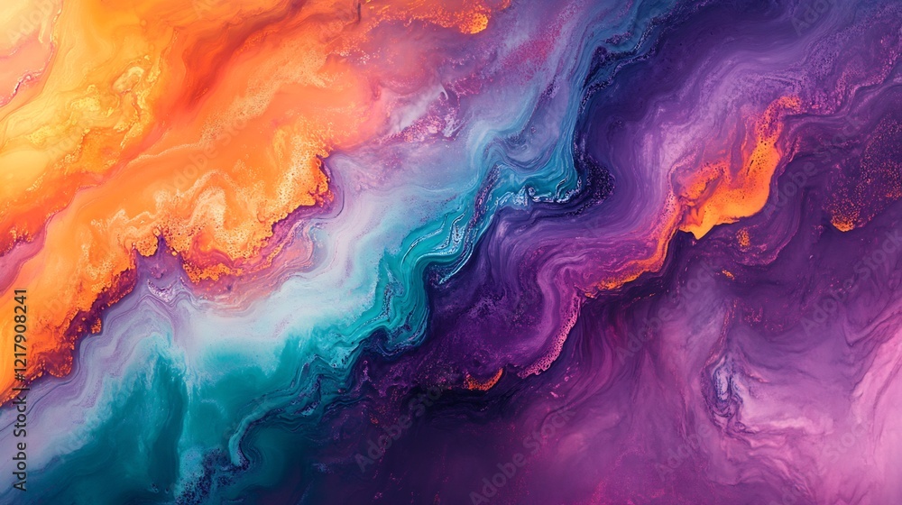 Vibrant swirls of orange purple teal paint create dynamic abstract artwork. AI Generated Vibrant swirls of orange purple teal paint create dynamic abstract artwork. AI Generated
