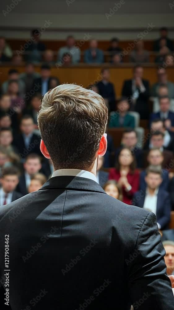 Speaker engages audience during professional conference in a spacious auditorium while addressing key industry topics Speaker engages audience during professional conference in a spacious auditorium while addressing key industry topics