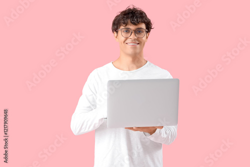 Male programmer with laptop...