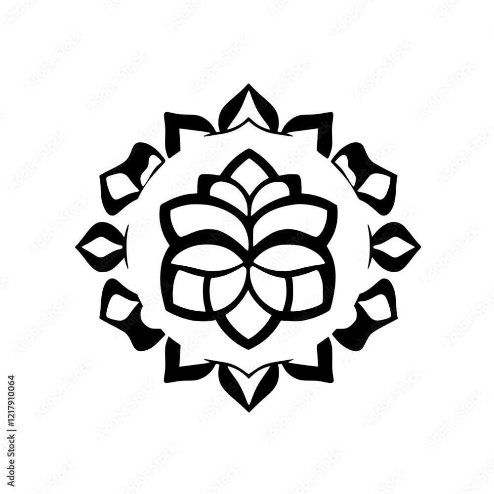 Geometric Mandala Flower Design: Black and White Circular Pattern, Abstract Graphic, Spiritual Symbol, Vector Art Template Geometric Mandala Flower Design: Black and White Circular Pattern, Abstract Graphic, Spiritual Symbol, Vector Art Template