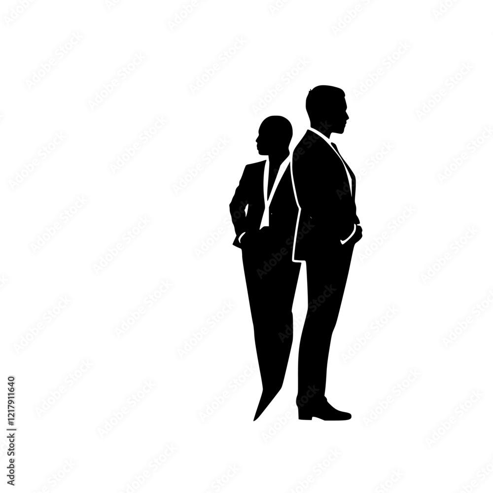 Silhouette of Business People: Teamwork, Partnership, and Professional Success. A minimalist vector graphic design representing corporate elegance and modern style. Silhouette of Business People: Teamwork, Partnership, and Professional Success. A minimalist vector graphic design representing corporate elegance and modern style.
