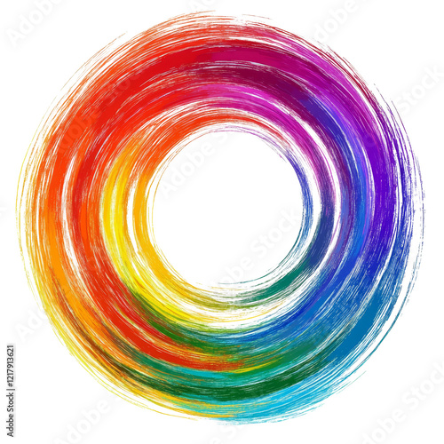 Colorful circular brush stroke design on a transparent background showcasing a vibrant blend of hues, scribble colorful circle brush stroke isolated on transparent background photo