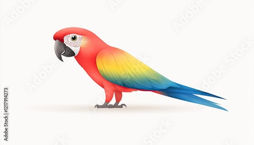 Vibrant Scarlet Macaw Parrot Standing Gracefully on a Plain Background, Showcasing Its Colorful Feathers photo