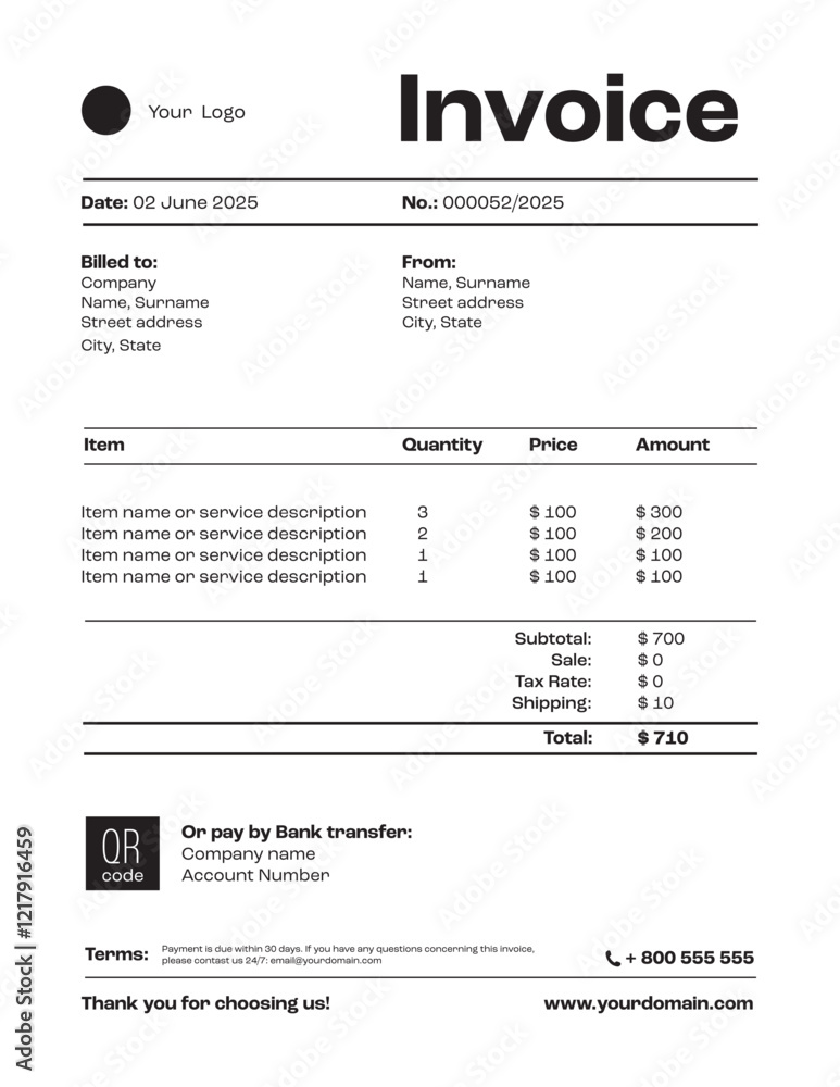 Invoice template American paper format Invoice template American paper format