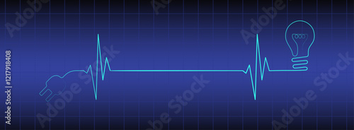Heart rhythm illustration on blue medical background with lightbulb, heartbeat line vector design to use for healthcare, business, healthy lifestyle, medicine and ekg concept illustration project. 