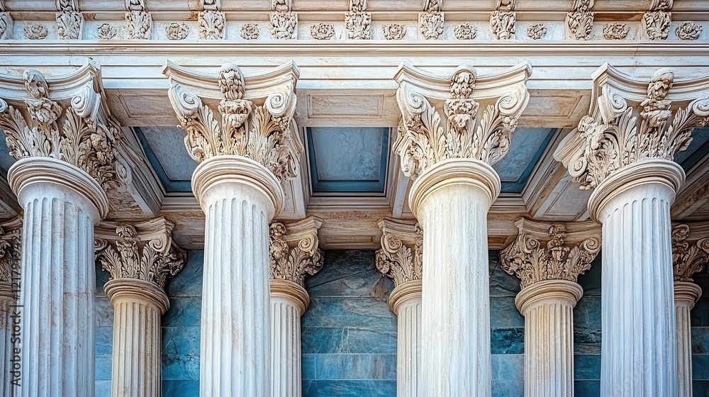 Obraz premium Public library with columns, close-up of architectural columns and stone details