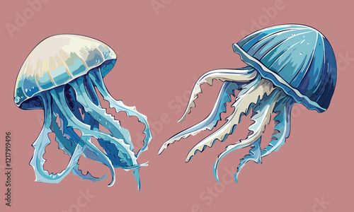 jellyfish vector in water color painting style