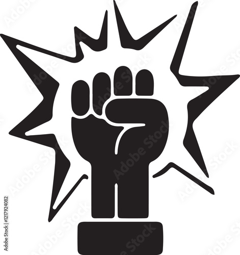 The illustration shows an icon of a hand clenched into a fist with enthusiasm silhouette