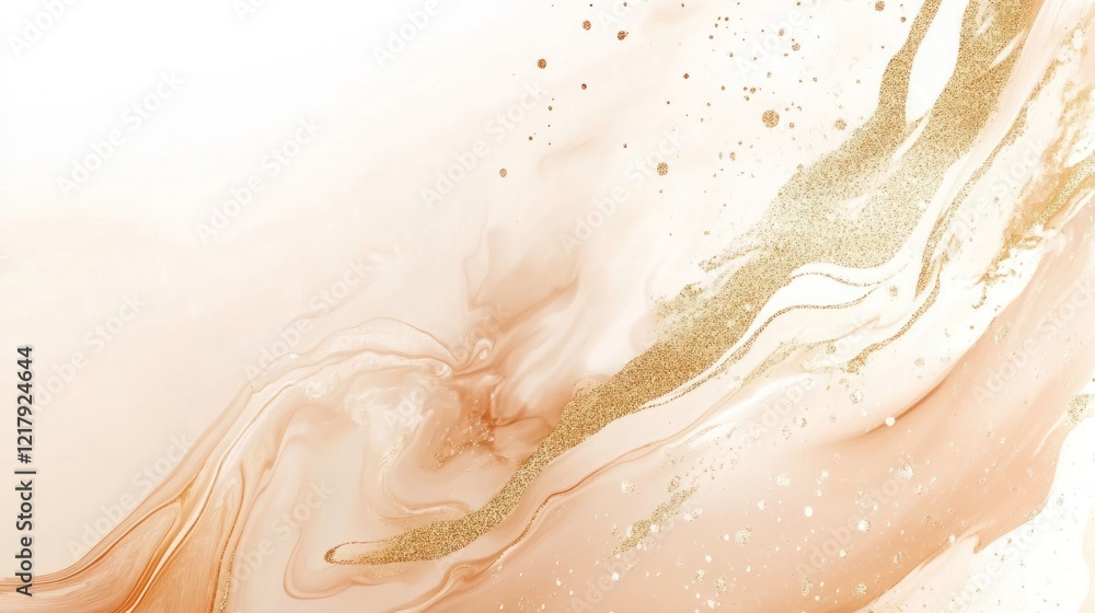 Obraz premium Elegant swirling abstract background with fluid light orange waves and golden glitter accents
